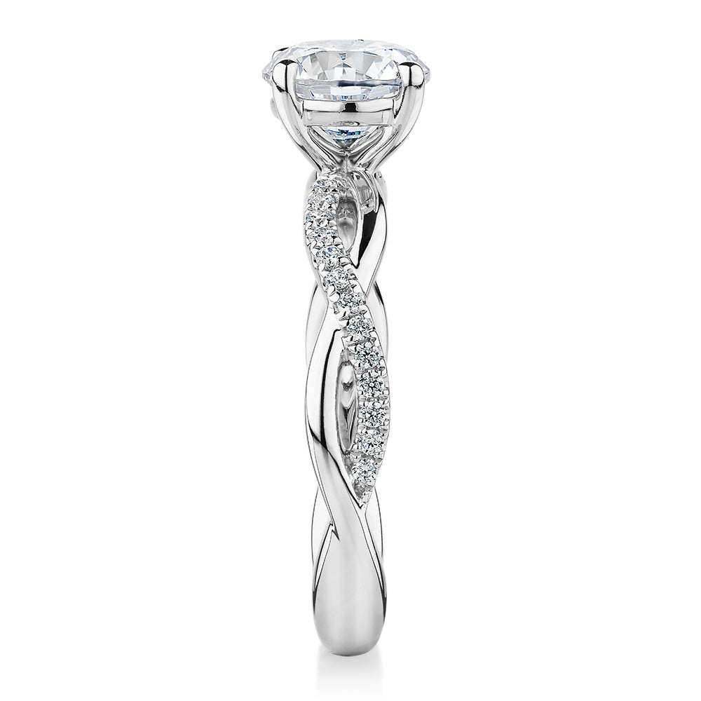Premium Certified Lab-Grown Diamond, 1.66 carat TW round brilliant shouldered engagement ring in 14 carat white gold