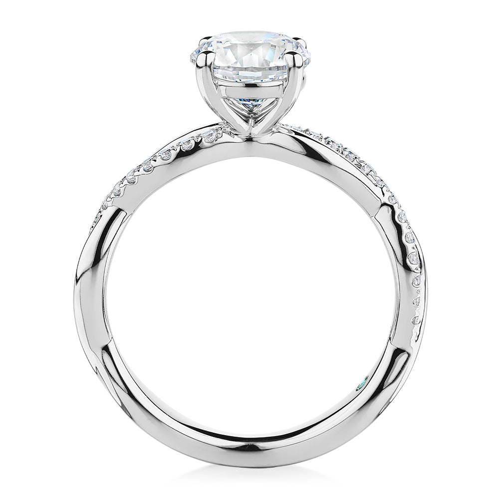 Premium Certified Lab-Grown Diamond, 1.66 carat TW round brilliant shouldered engagement ring in 14 carat white gold