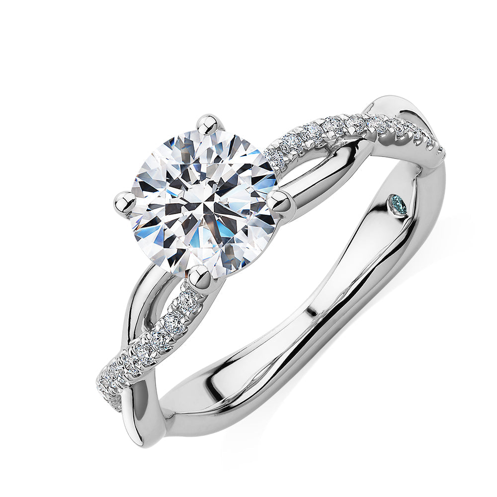 Premium Certified Lab-Grown Diamond, 1.66 carat TW round brilliant shouldered engagement ring in 14 carat white gold