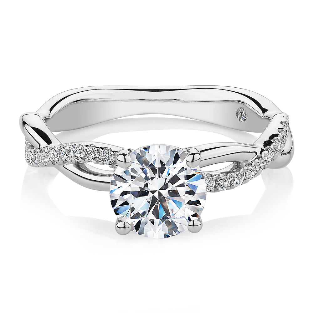 Signature Simulant Diamond 1.66 carat* TW round brilliant shouldered solitaire engagement ring in 10 carat white gold