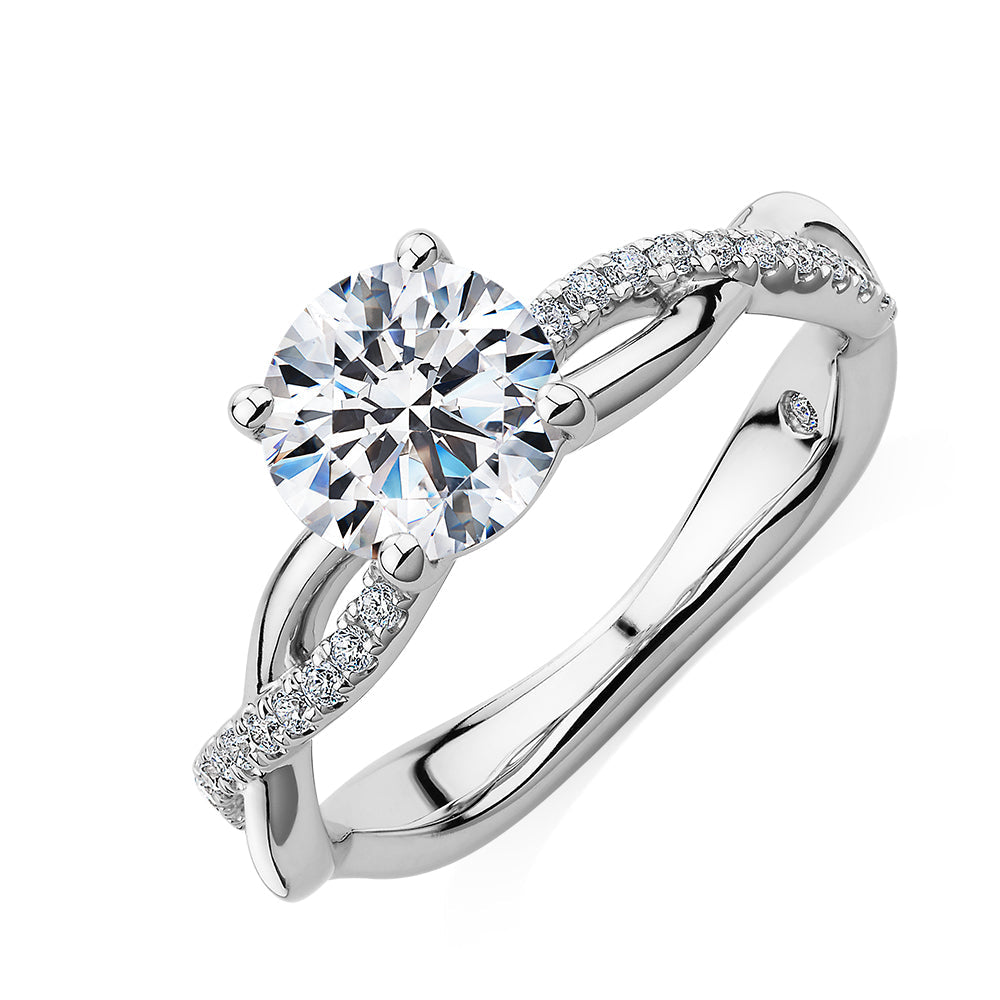 Signature Simulant Diamond 1.66 carat* TW round brilliant shouldered solitaire engagement ring in 10 carat white gold