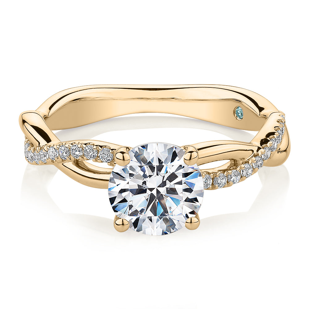 Premium Certified Lab-Grown Diamond, 1.66 carat TW round brilliant shouldered engagement ring in 14 carat yellow gold