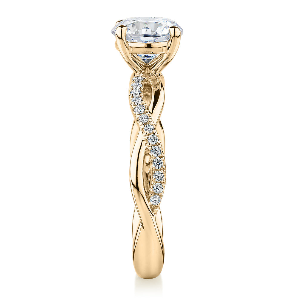 Premium Certified Lab-Grown Diamond, 1.66 carat TW round brilliant shouldered engagement ring in 14 carat yellow gold