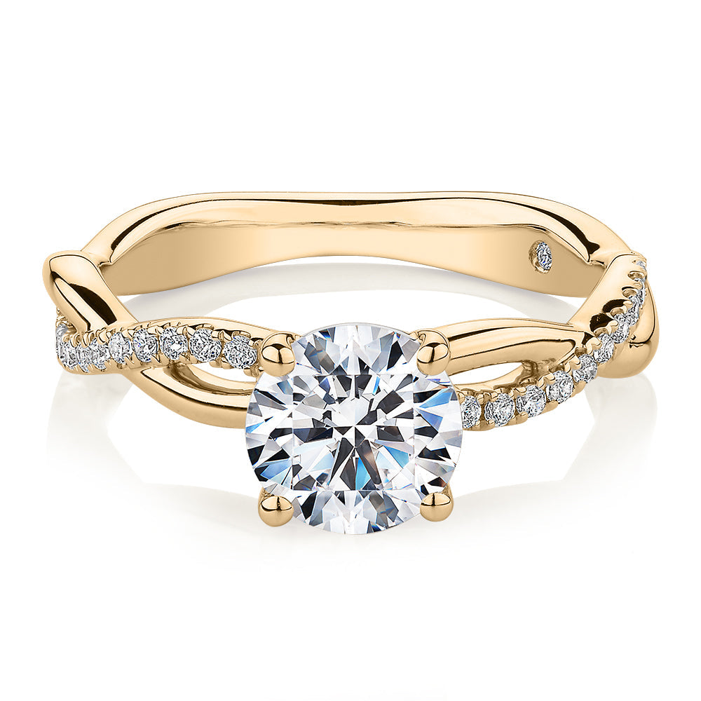 Signature Simulant Diamond 1.66 carat* TW round brilliant shouldered solitaire engagement ring in 10 carat yellow gold