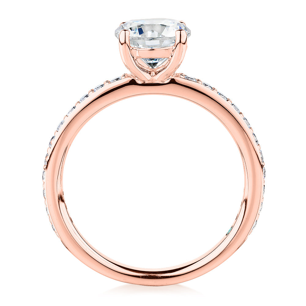 Premium Certified Lab-Grown Diamond, 1.89 carat TW round brilliant shouldered engagement ring in 14 carat rose gold