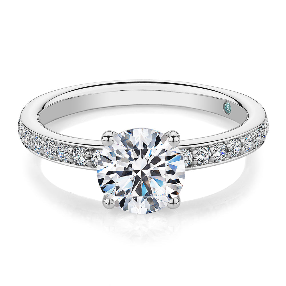 Premium Certified Lab-Grown Diamond, 1.89 carat TW round brilliant shouldered engagement ring in 14 carat white gold