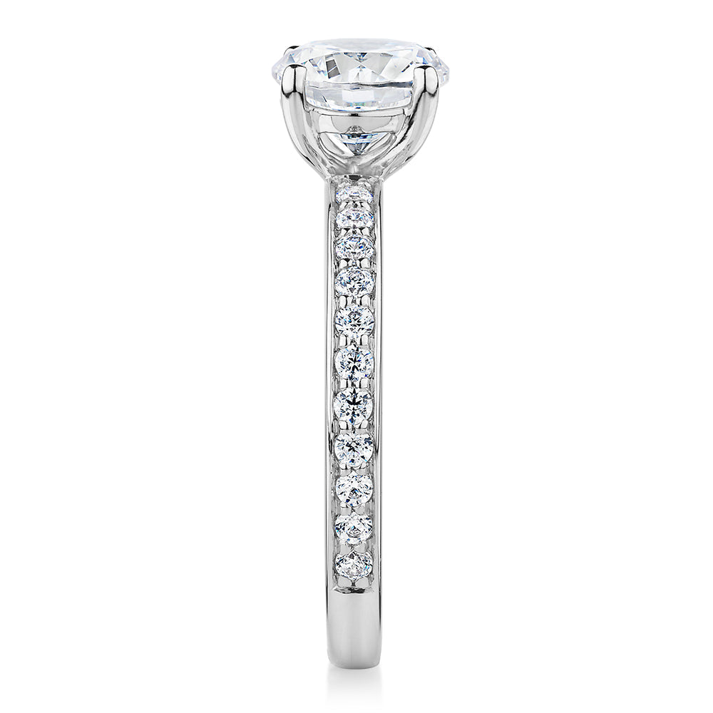 Premium Certified Lab-Grown Diamond, 1.89 carat TW round brilliant shouldered engagement ring in 14 carat white gold