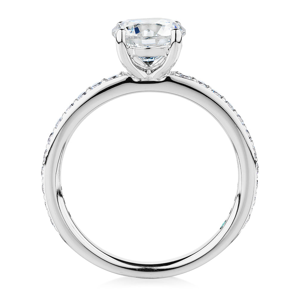 Premium Certified Lab-Grown Diamond, 1.89 carat TW round brilliant shouldered engagement ring in 14 carat white gold