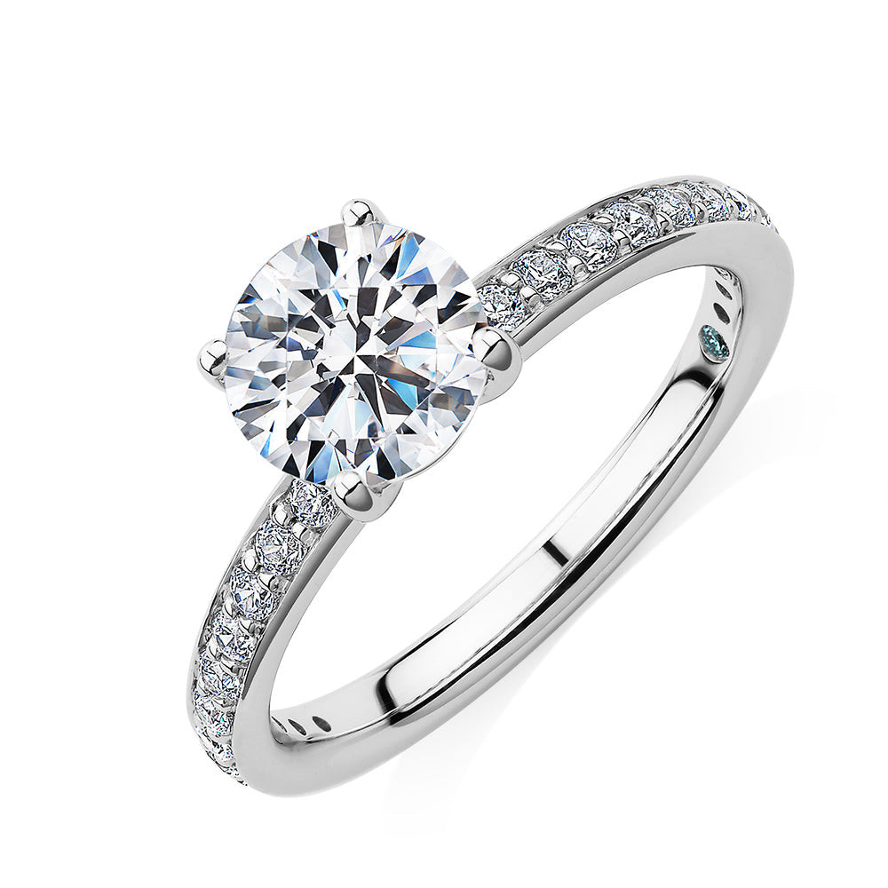 Premium Certified Lab-Grown Diamond, 1.89 carat TW round brilliant shouldered engagement ring in 14 carat white gold