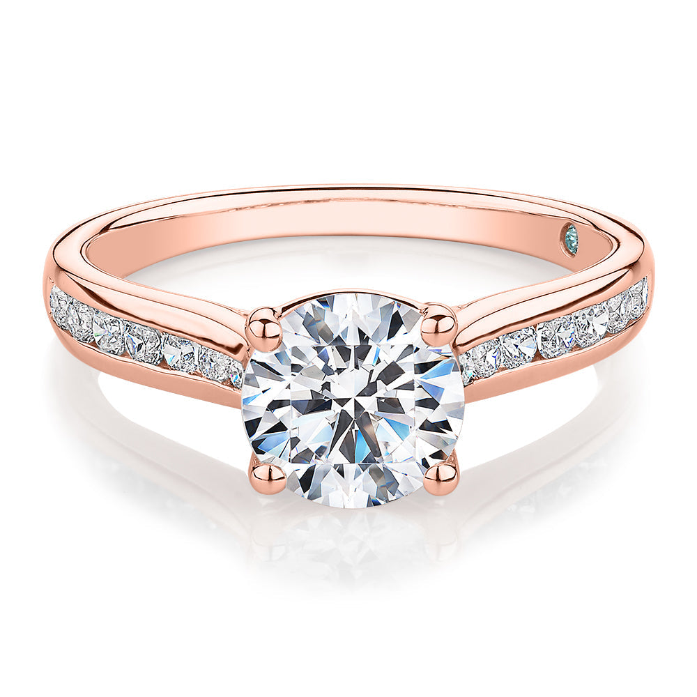 Premium Certified Lab-Grown Diamond, 1.88 carat TW round brilliant shouldered engagement ring in 14 carat rose gold