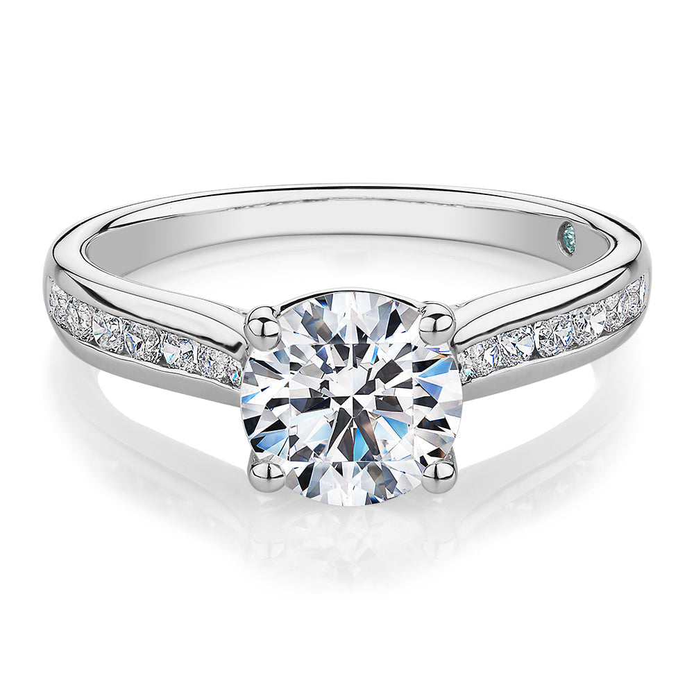 Premium Certified Lab-Grown Diamond, 1.88 carat TW round brilliant shouldered engagement ring in 14 carat white gold