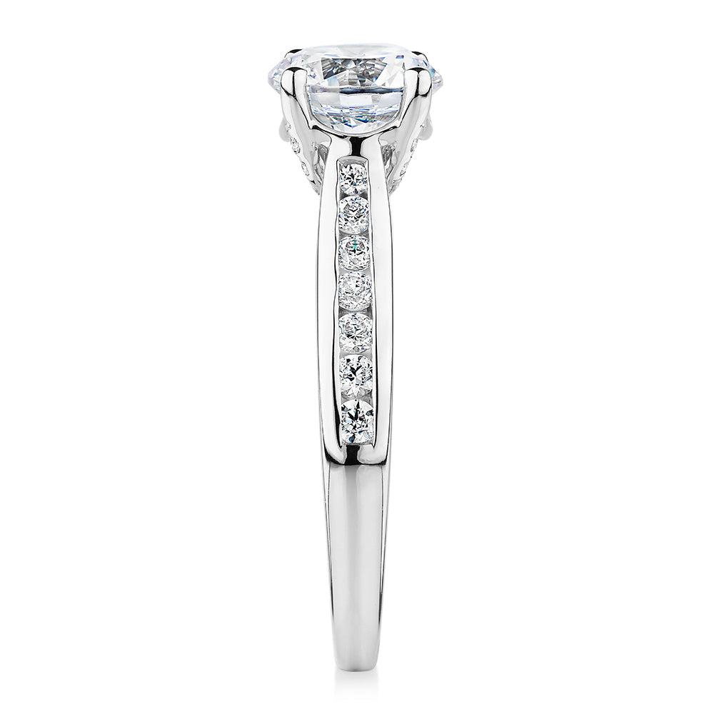 Premium Certified Lab-Grown Diamond, 1.88 carat TW round brilliant shouldered engagement ring in 14 carat white gold