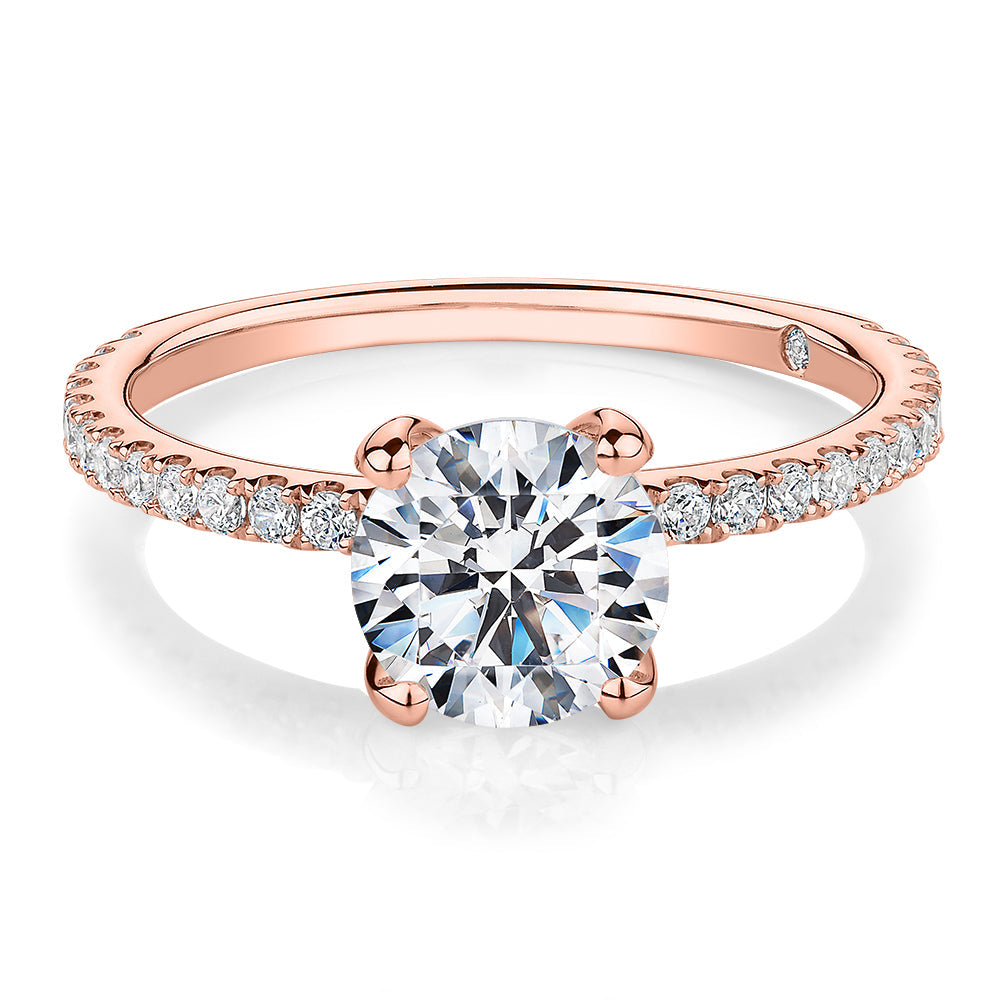 Signature Simulant Diamond 1.85 carat* TW round brilliant shouldered solitaire engagement ring in 10 carat rose gold