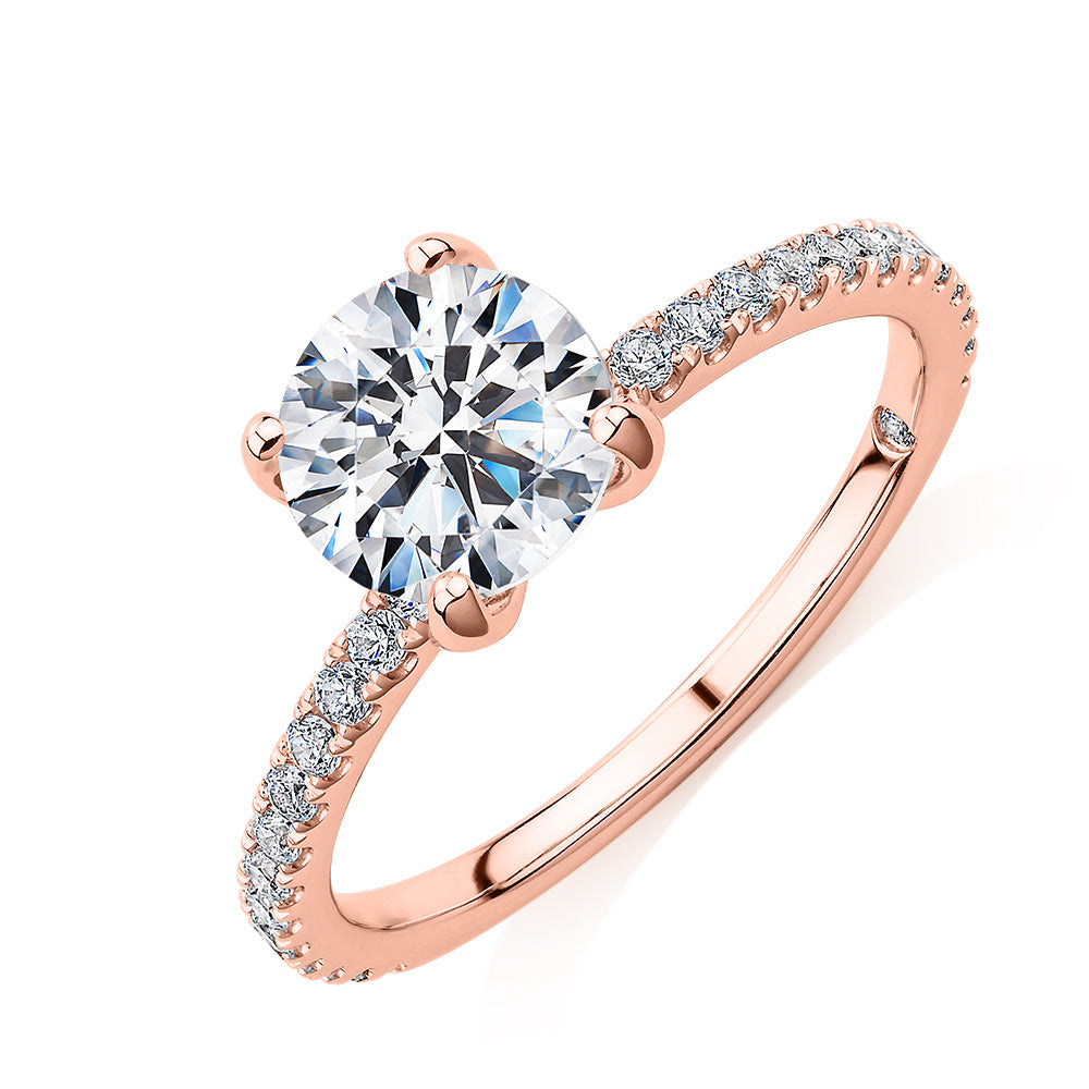 Signature Simulant Diamond 1.85 carat* TW round brilliant shouldered solitaire engagement ring in 10 carat rose gold