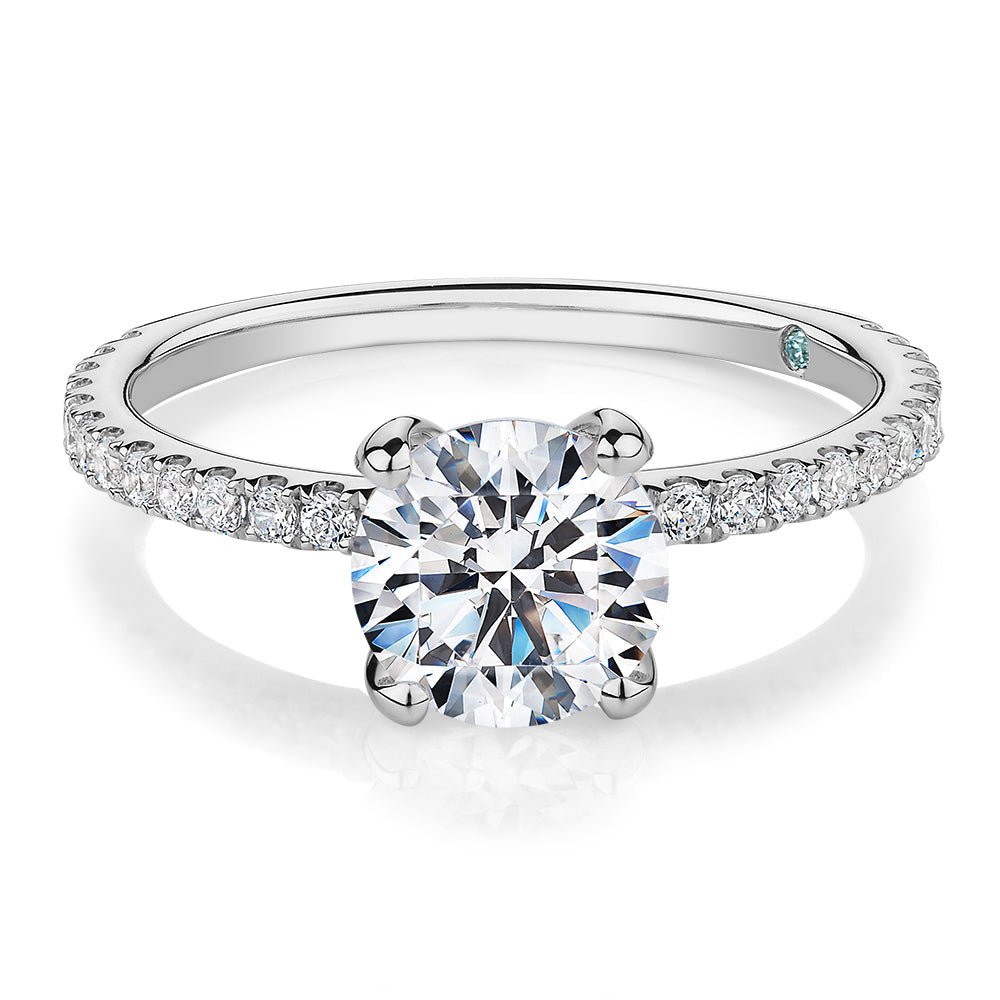 Premium Certified Lab-Grown Diamond, 1.85 carat TW round brilliant shouldered engagement ring in 14 carat white gold