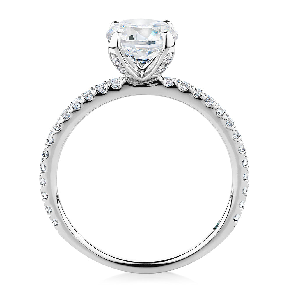 Premium Certified Lab-Grown Diamond, 1.85 carat TW round brilliant shouldered engagement ring in 14 carat white gold
