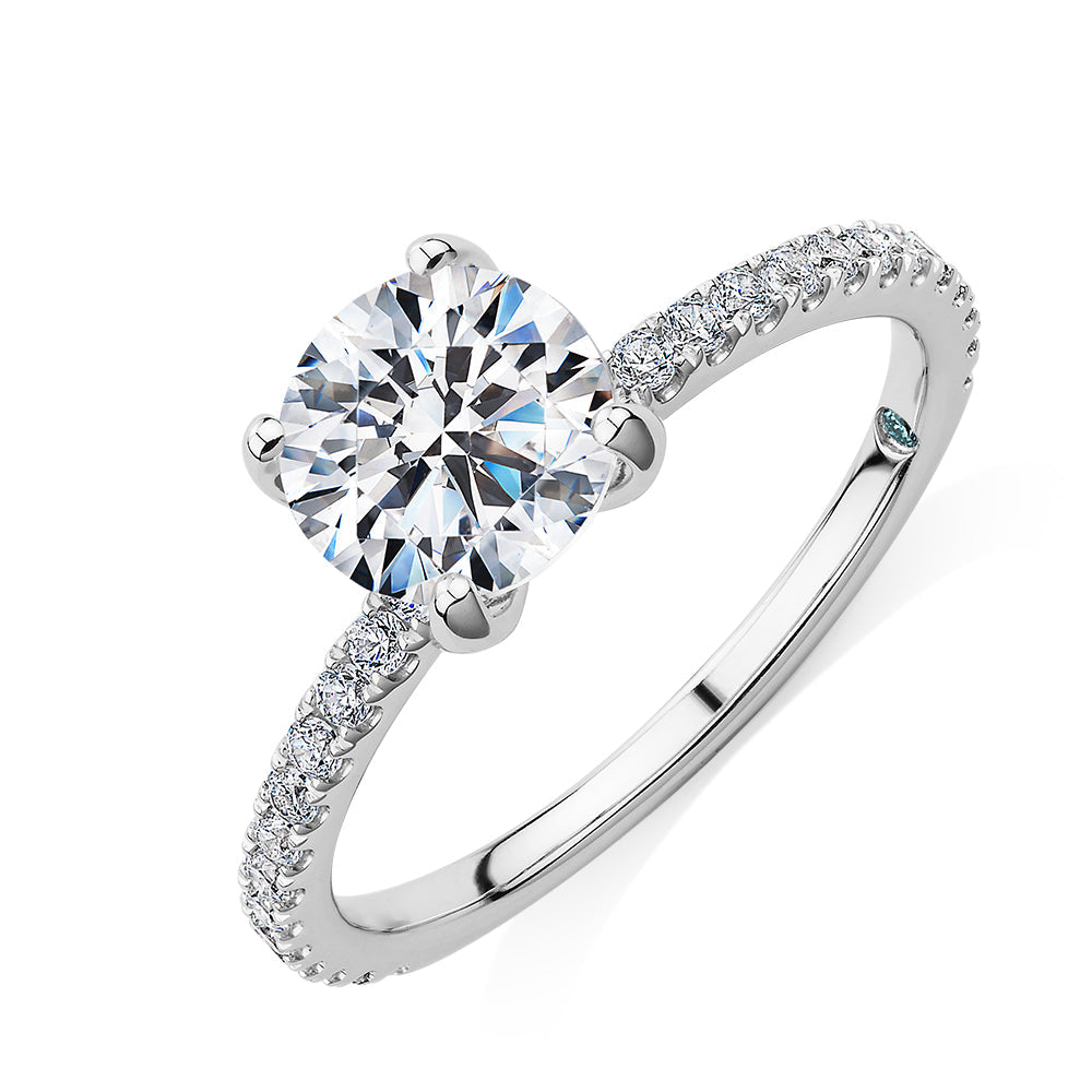 Premium Certified Lab-Grown Diamond, 1.85 carat TW round brilliant shouldered engagement ring in 14 carat white gold