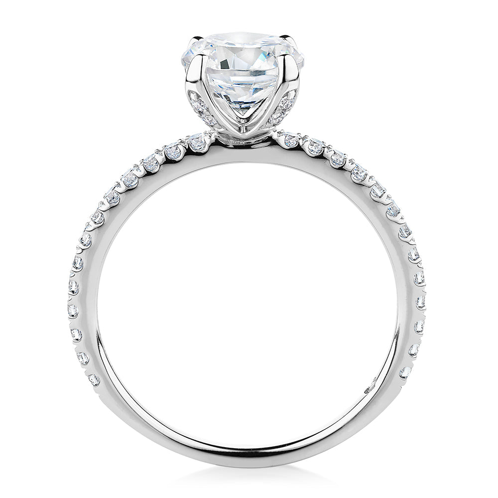 Signature Simulant Diamond 1.85 carat* TW round brilliant shouldered solitaire engagement ring in 10 carat white gold