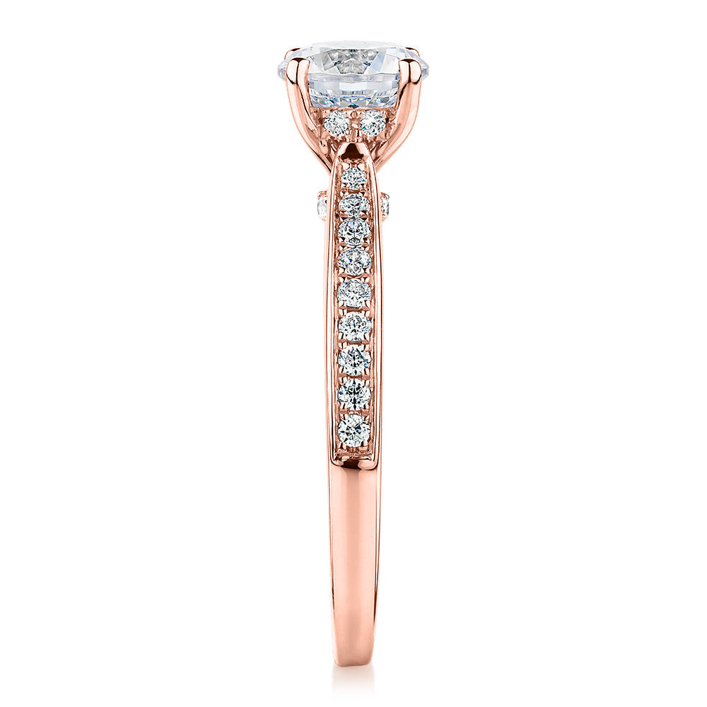 Signature Simulant Diamond 1.40 carat* TW round brilliant shouldered solitaire engagement ring in 10 carat rose and white gold
