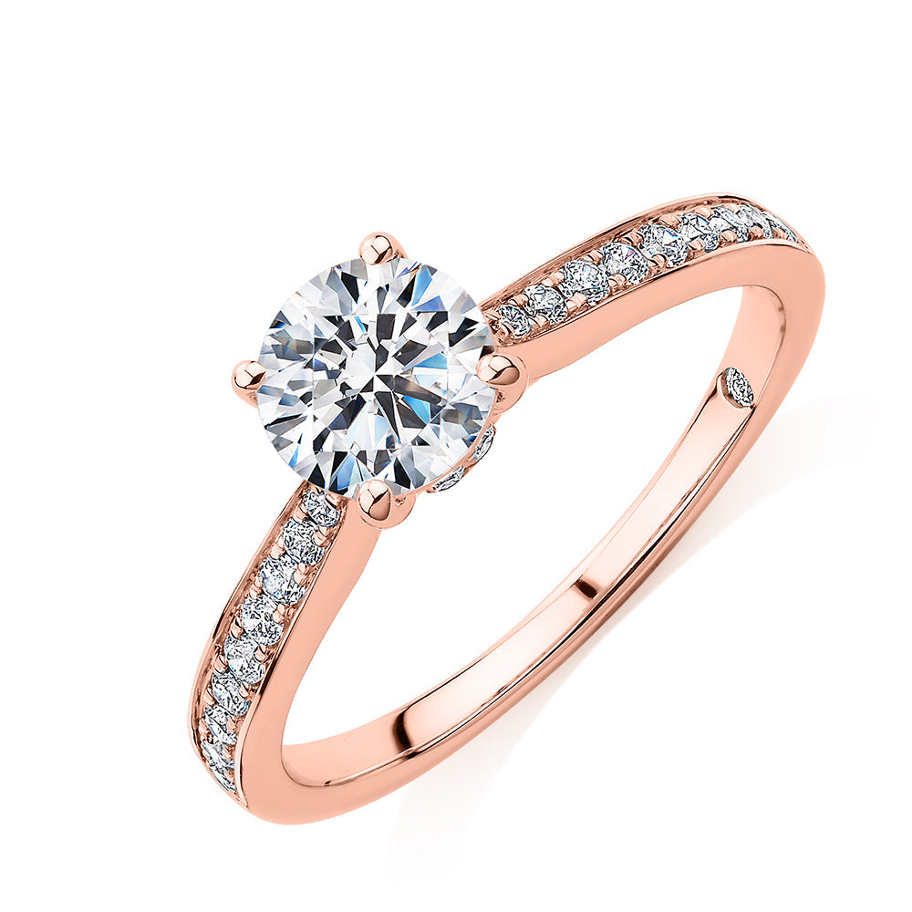 Signature Simulant Diamond 1.40 carat* TW round brilliant shouldered solitaire engagement ring in 10 carat rose and white gold