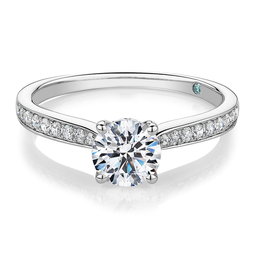 Premium Certified Lab-Grown Diamond, 1.40 carat TW round brilliant shouldered engagement ring in 14 carat white gold