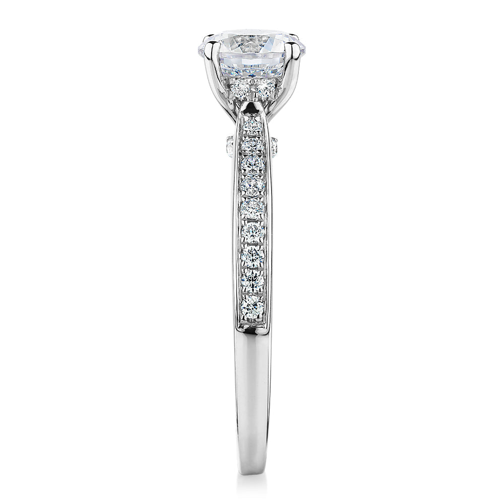 Premium Certified Lab-Grown Diamond, 1.40 carat TW round brilliant shouldered engagement ring in 14 carat white gold