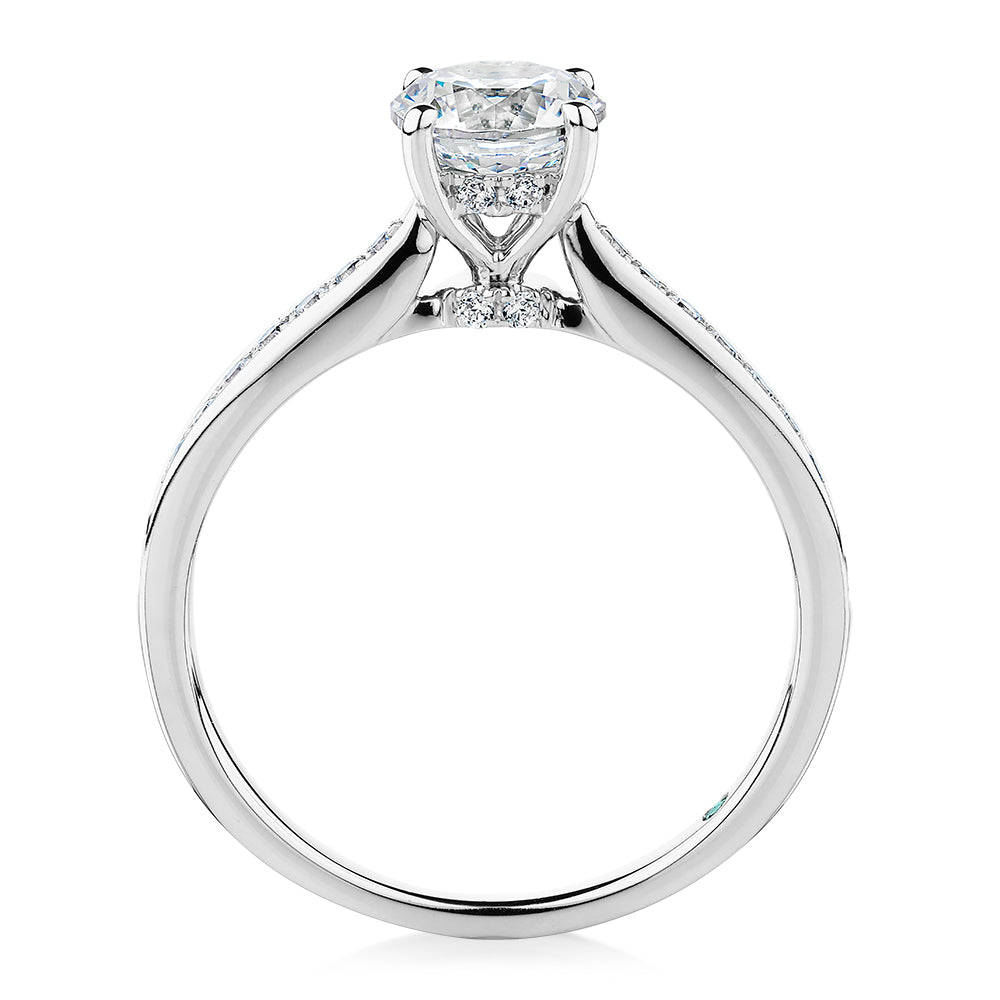 Premium Certified Lab-Grown Diamond, 1.40 carat TW round brilliant shouldered engagement ring in 14 carat white gold