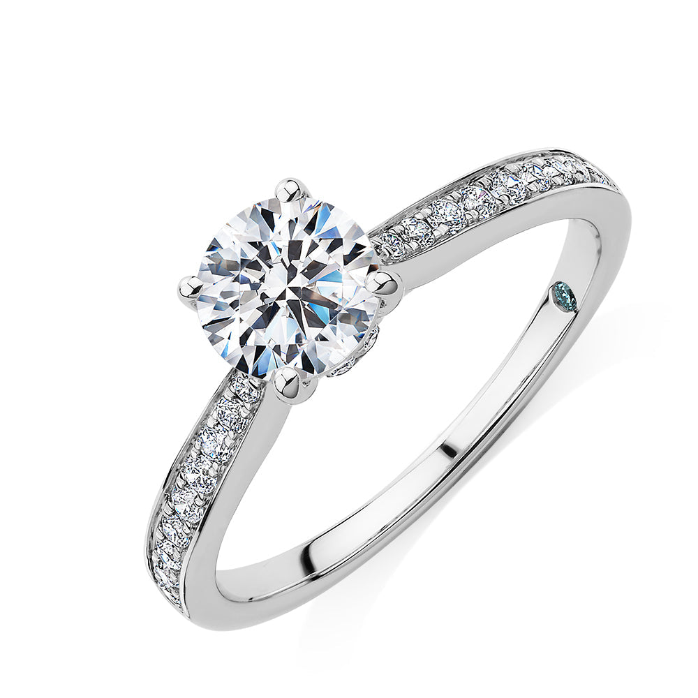 Premium Certified Lab-Grown Diamond, 1.40 carat TW round brilliant shouldered engagement ring in 14 carat white gold
