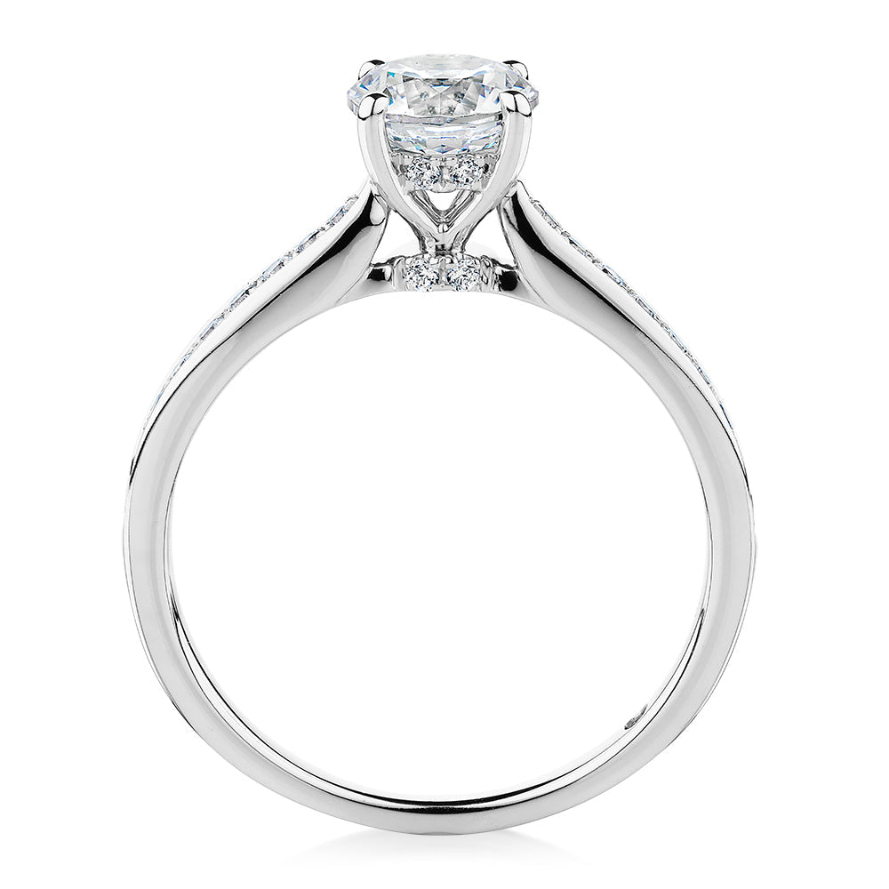 Signature Simulant Diamond 1.40 carat* TW round brilliant shouldered solitaire engagement ring in 10 carat white gold