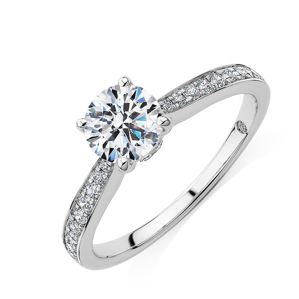 Signature Simulant Diamond 1.40 carat* TW round brilliant shouldered solitaire engagement ring in 10 carat white gold