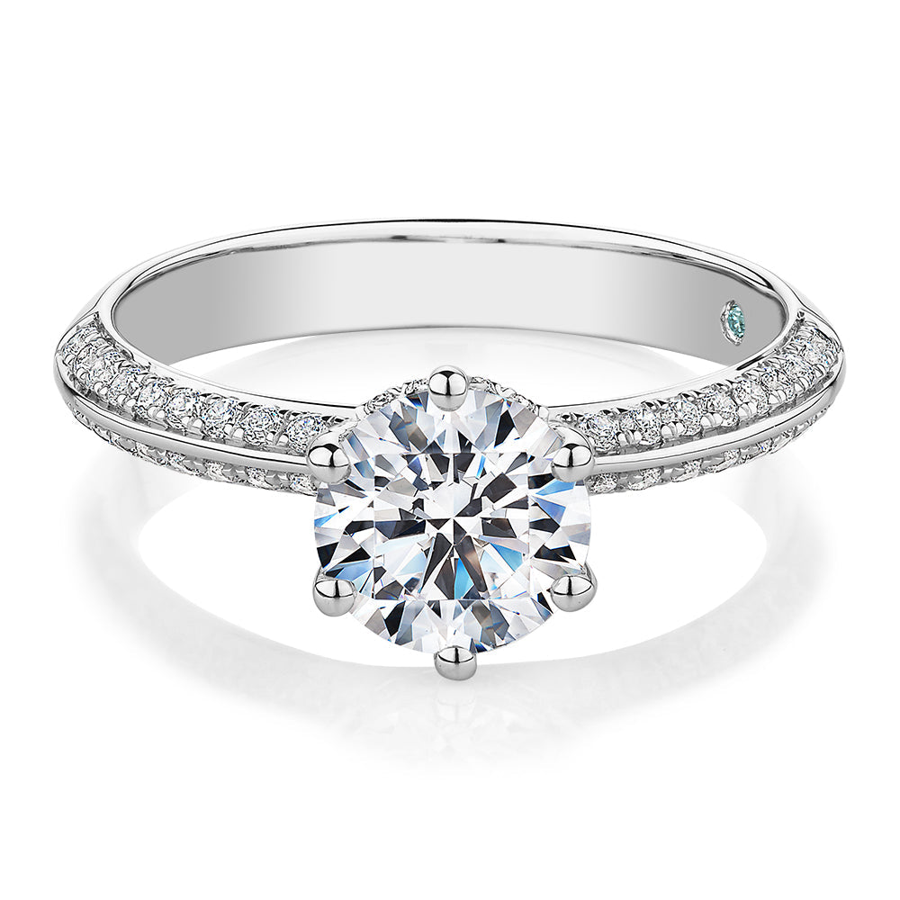 Premium Certified Lab-Grown Diamond, 1.86 carat TW round brilliant shouldered engagement ring in 14 carat white gold