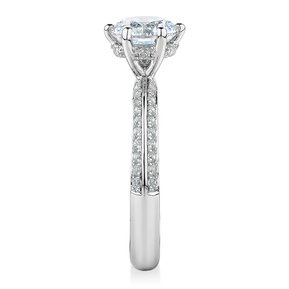 Premium Certified Lab-Grown Diamond, 1.86 carat TW round brilliant shouldered engagement ring in 14 carat white gold