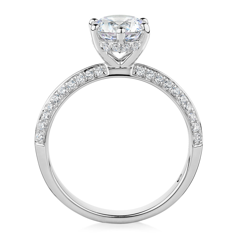 Signature Simulant Diamond 1.86 carat* TW round brilliant shouldered solitaire engagement ring in 10 carat white gold