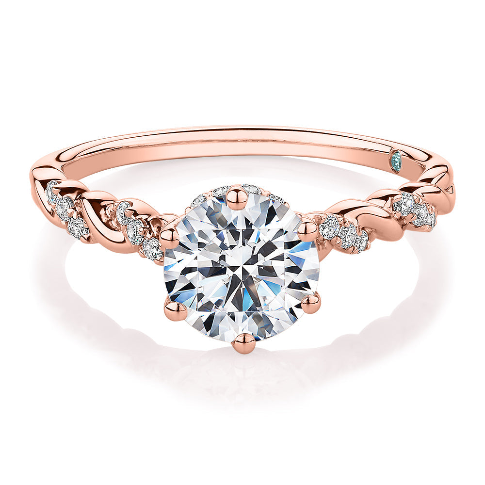 Premium Certified Lab-Grown Diamond, 1.70 carat TW round brilliant shouldered engagement ring in 14 carat rose gold