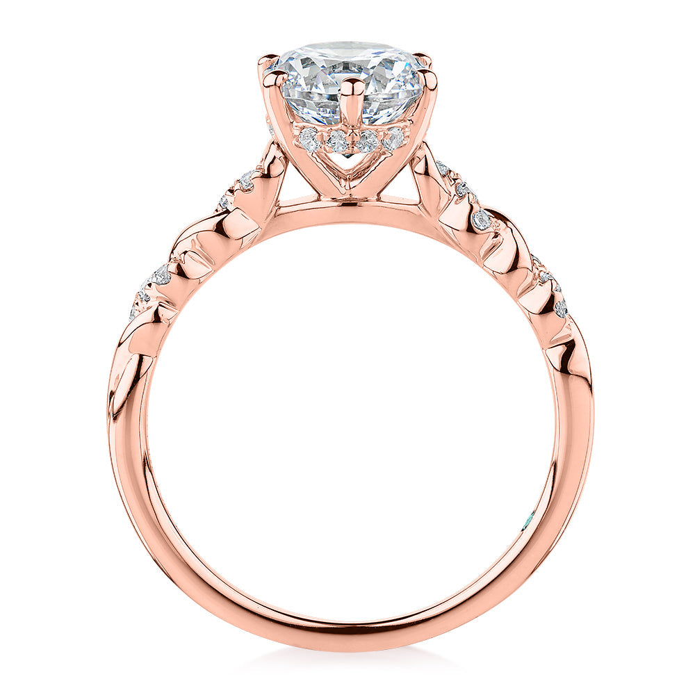 Premium Certified Lab-Grown Diamond, 1.70 carat TW round brilliant shouldered engagement ring in 14 carat rose gold