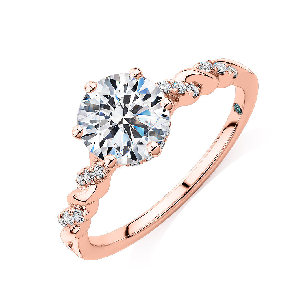 Premium Certified Lab-Grown Diamond, 1.70 carat TW round brilliant shouldered engagement ring in 14 carat rose gold