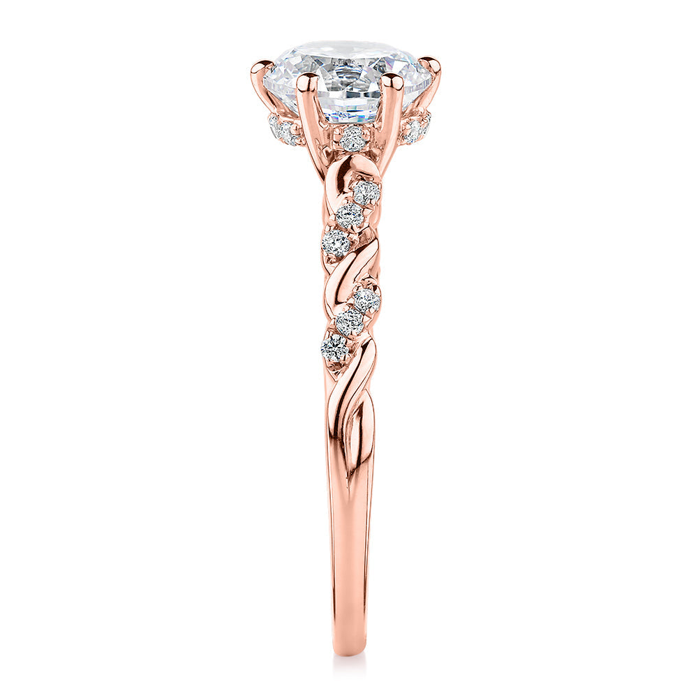 Signature Simulant Diamond 1.70 carat* TW round brilliant shouldered solitaire engagement ring in 10 carat rose and white gold