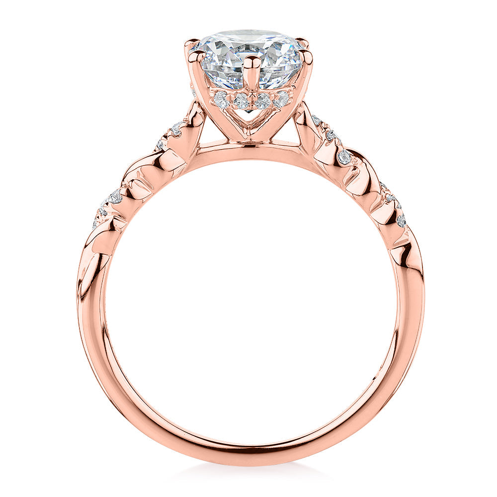 Signature Simulant Diamond 1.70 carat* TW round brilliant shouldered solitaire engagement ring in 10 carat rose and white gold