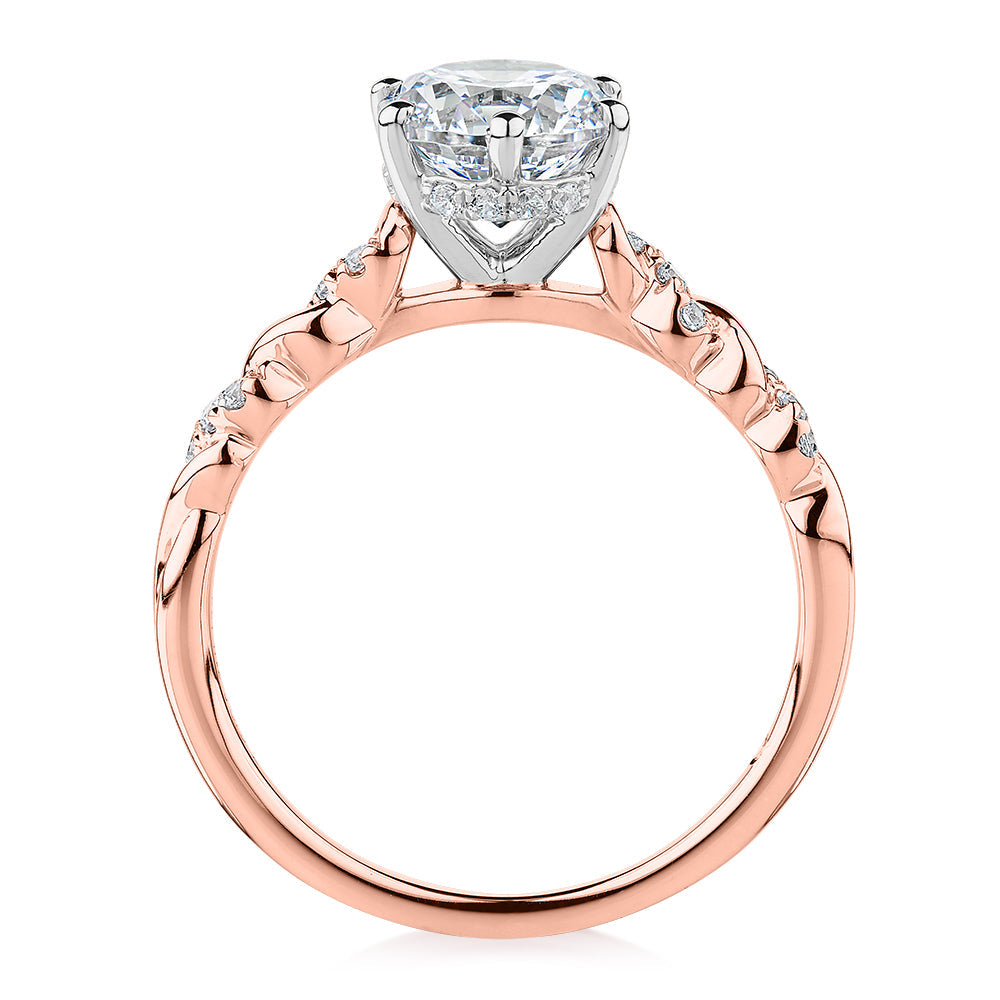 Signature Simulant Diamond 1.70 carat* TW round brilliant shouldered solitaire engagement ring in 10 carat rose and white gold