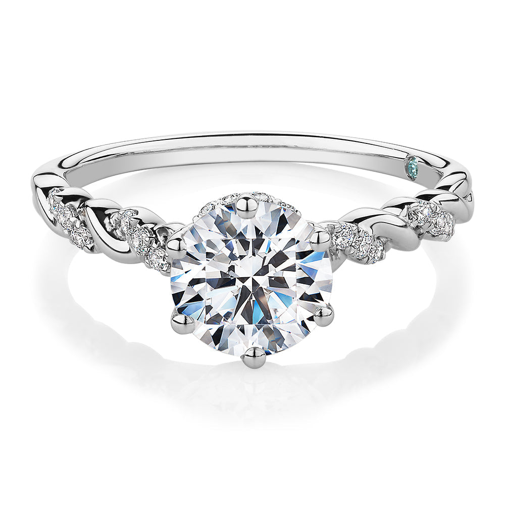 Premium Certified Lab-Grown Diamond, 1.70 carat TW round brilliant shouldered engagement ring in 14 carat white gold