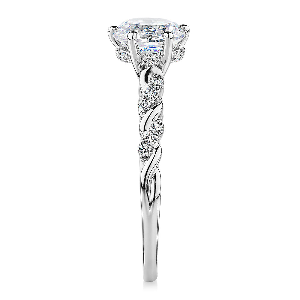 Premium Certified Lab-Grown Diamond, 1.70 carat TW round brilliant shouldered engagement ring in 14 carat white gold