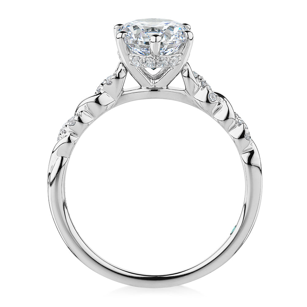Premium Certified Lab-Grown Diamond, 1.70 carat TW round brilliant shouldered engagement ring in 14 carat white gold