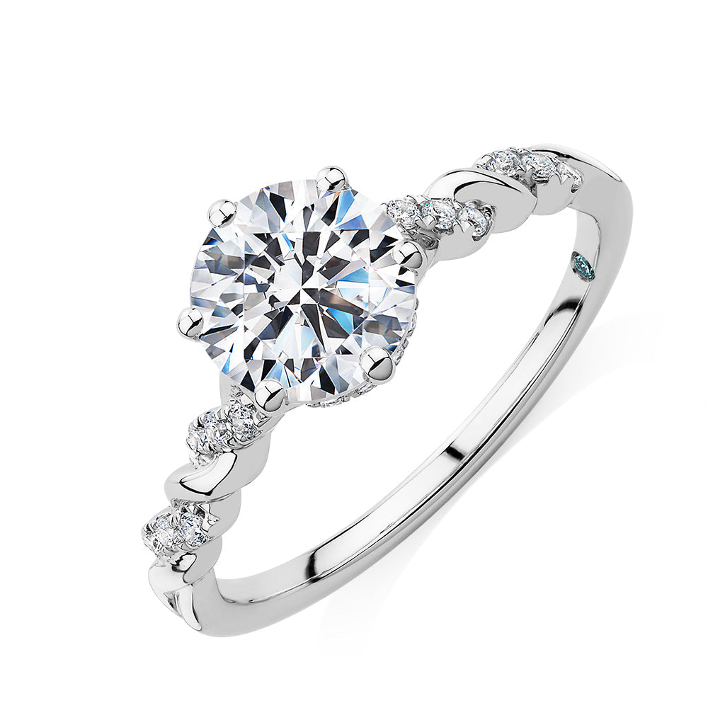 Premium Certified Lab-Grown Diamond, 1.70 carat TW round brilliant shouldered engagement ring in 14 carat white gold