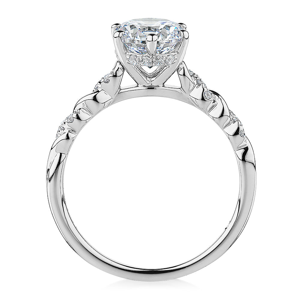 Signature Simulant Diamond 1.70 carat* TW round brilliant shouldered solitaire engagement ring in 10 carat rose and white gold