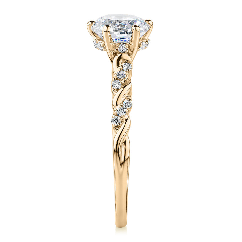 Premium Certified Lab-Grown Diamond, 1.70 carat TW round brilliant shouldered engagement ring in 14 carat yellow gold