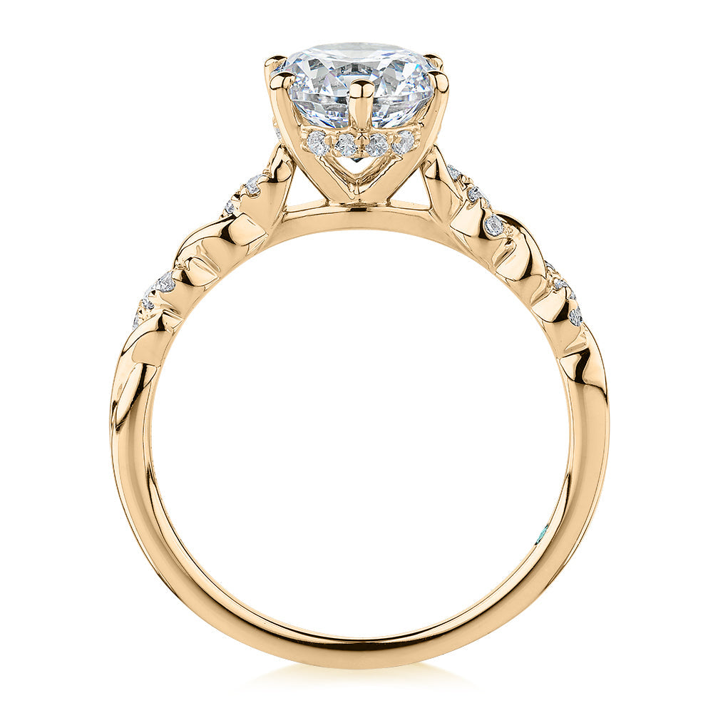 Premium Certified Lab-Grown Diamond, 1.70 carat TW round brilliant shouldered engagement ring in 14 carat yellow gold