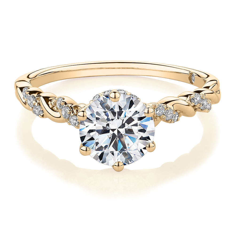 Signature Simulant Diamond 1.70 carat* TW round brilliant shouldered solitaire engagement ring in 10 carat rose and white gold