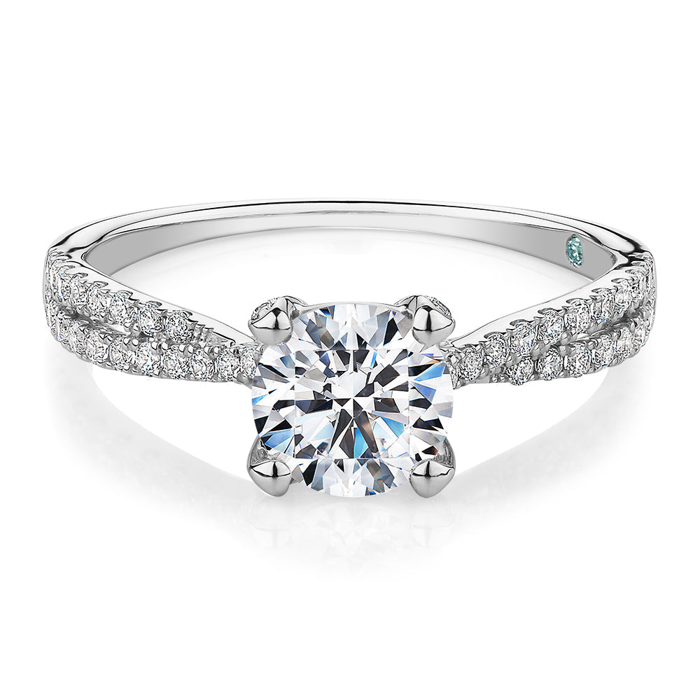 Premium Certified Lab-Grown Diamond, 1.40 carat TW round brilliant shouldered engagement ring in 14 carat white gold