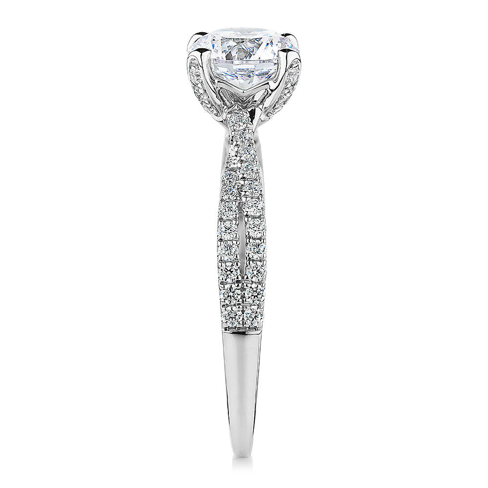 Premium Certified Lab-Grown Diamond, 1.40 carat TW round brilliant shouldered engagement ring in 14 carat white gold