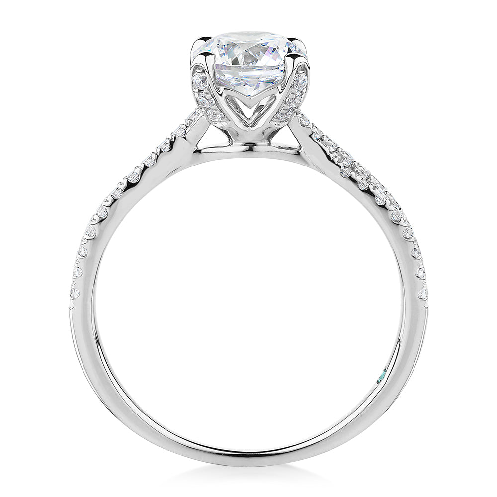 Premium Certified Lab-Grown Diamond, 1.40 carat TW round brilliant shouldered engagement ring in 14 carat white gold